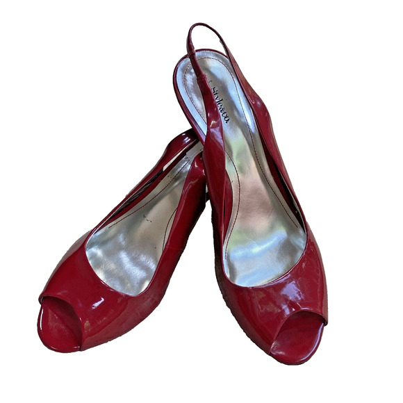 Style & Co Sheri Red Sling Back Pumps Patent Finish Peep Toe High Heels Size 9M - Picture 11 of 11